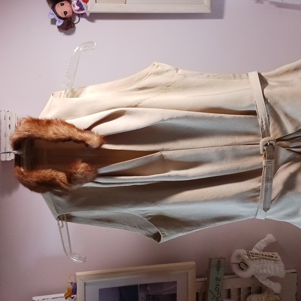 Unique! Vintage 👑 Dress Mink Collar ⚜️ Kick Skirt